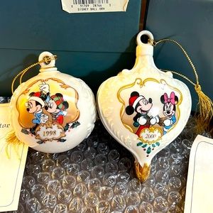 EUC set of 2 Vintage Lenox Mickey & Minnie fine China Christmas tree ornaments